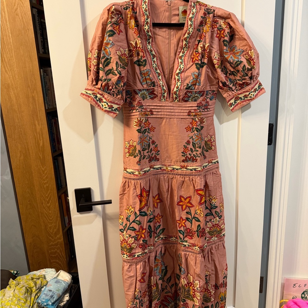 FARM Rio Pink Garden Delight Short Sleeve Maxi Dress